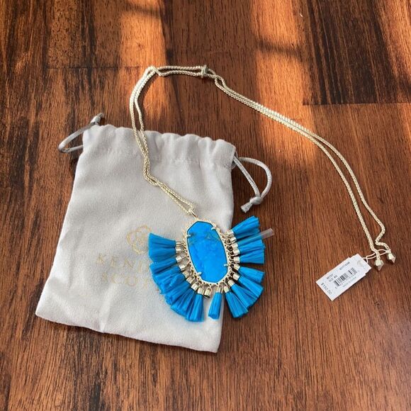 Kendra Scott Betsy Long Pendant Necklace Aqua Howlite Blue Tassels Statement NWT - Picture 4 of 7